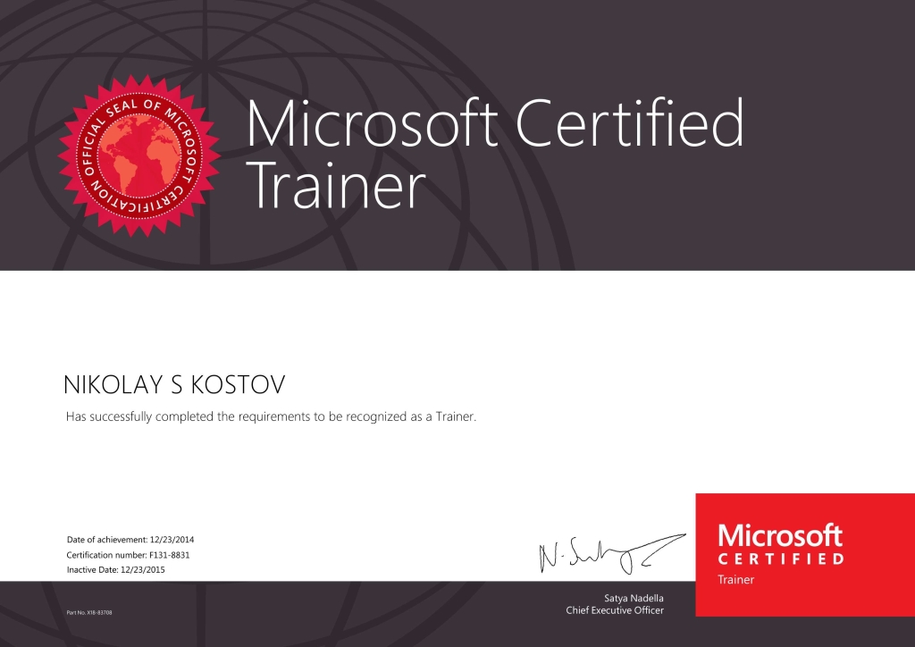 Nikolay Kostov Microsoft Certified Trainer